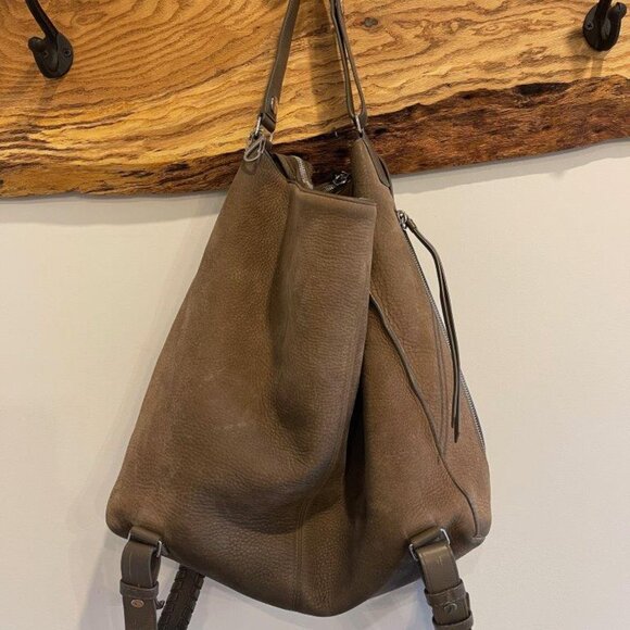 All Saints Leather Suede Handbag Backpack Hybrid Large with Woven Straps - Picture 3 of 12